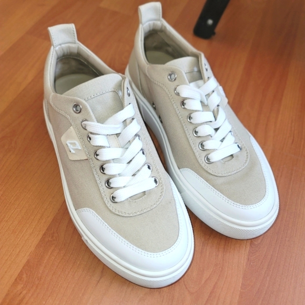 Christian Louboutin Simplerui Flat Beigebianco Platform Canvas Low Top Sneakers